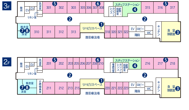 西能みなみ病院2階 3階フロア案内図